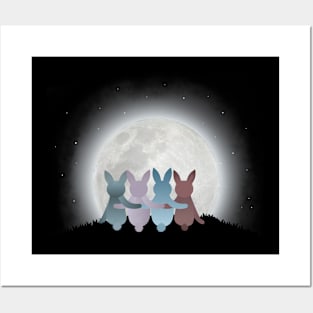 Four Rabbit Watch Moon Posters and Art